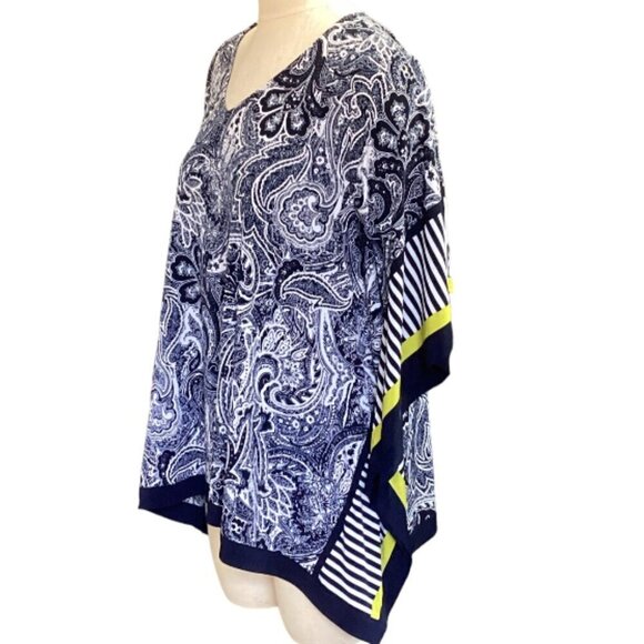 Susan Graver Printed Liquid Knit Scarf Batwing Sleeve Paisley Poncho Top S #67L - Picture 3 of 7